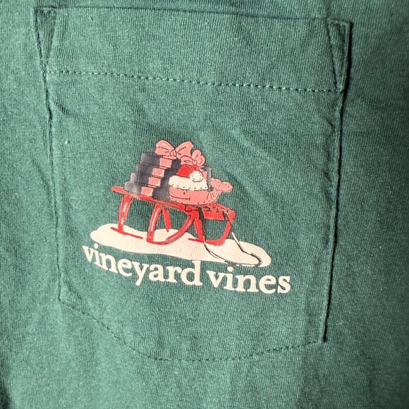 Vineyard Vines Green Happy Holidays Long Sleeve T-Shirt Black Dog XS - Picture 6 of 6